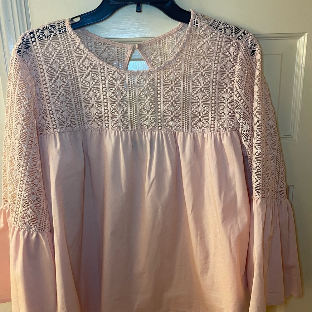 💋Sharagano Blush Lace Detail Blouse🩷
